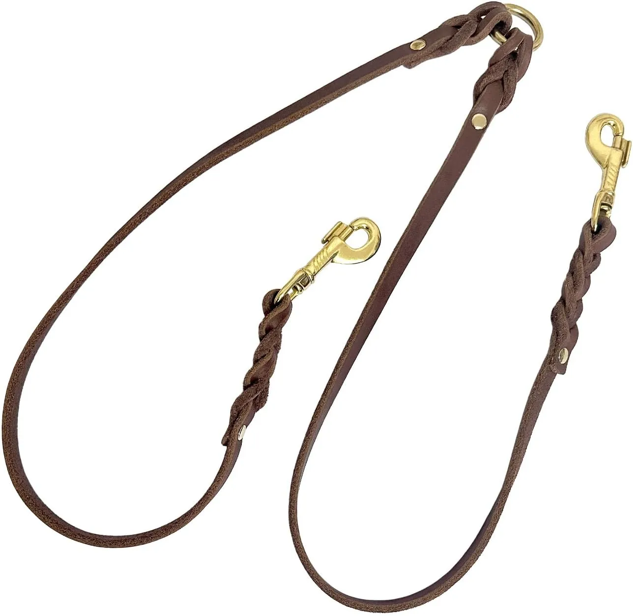 Guiding Star Leather Double Dog Leash for Two Dogs, Two Dog Leash No Tangle, Leather Dual Dog Leash, Leather Dog Leash for Two Dogs with One Lead (1/2*20, Brown)