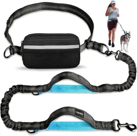 Hands Free Dog Running Leash with Adjustable Waist Belt, Dual Handle Elastic Bungees Retractable Rope for Small and Medium Dogs, Reflective Stitches for Walking Hiking Biking (Medium, 8-25lb)