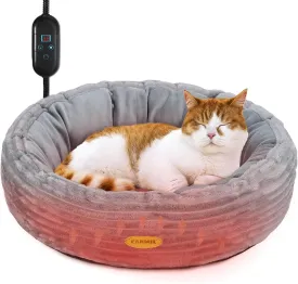 Heated Cat Bed for Indoor Cats, 20 Electric Cat Heated Bed Pet Warming Bed for Cats and Small Dogs, Washable Calming Round Donut Pet Bed with Heating Pad, Indoor Use