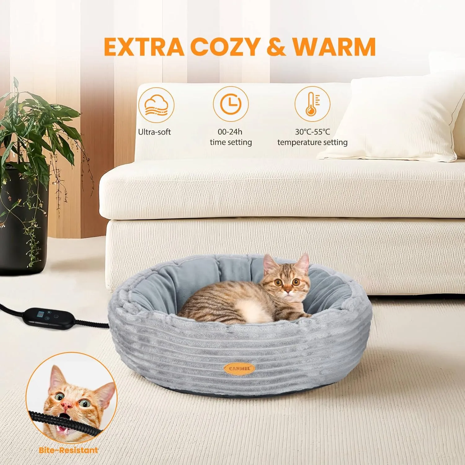 Heated Cat Bed for Indoor Cats, 20 Electric Cat Heated Bed Pet Warming Bed for Cats and Small Dogs, Washable Calming Round Donut Pet Bed with Heating Pad, Indoor Use