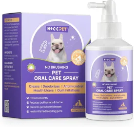 HICC PET Oral Care Spray for Dogs and Cats, Pet Breath Dental Care Spray, Dog Gingivitis Treatment, Fight Bad Breath Caused by Plaque and Gum Redness, Dog Tooth Brushing Kit, 5.1 Fl Oz