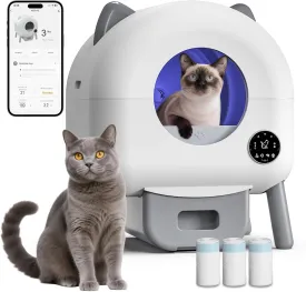 HIMIX Automatic Cat Litter Box, Self-Cleaning Cat Litter Box Robot with APP Control and Odor Removal for Multiple Cats, 85L   20L Large Smart Litter Boxes with 60 Trash Bags and 1 Mat