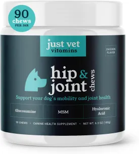 Hip & Joint Chews for Dogs with Glucosamine, Chondroitin, and MSM  Supports Joint Health and Mobility  90 Soft Chews