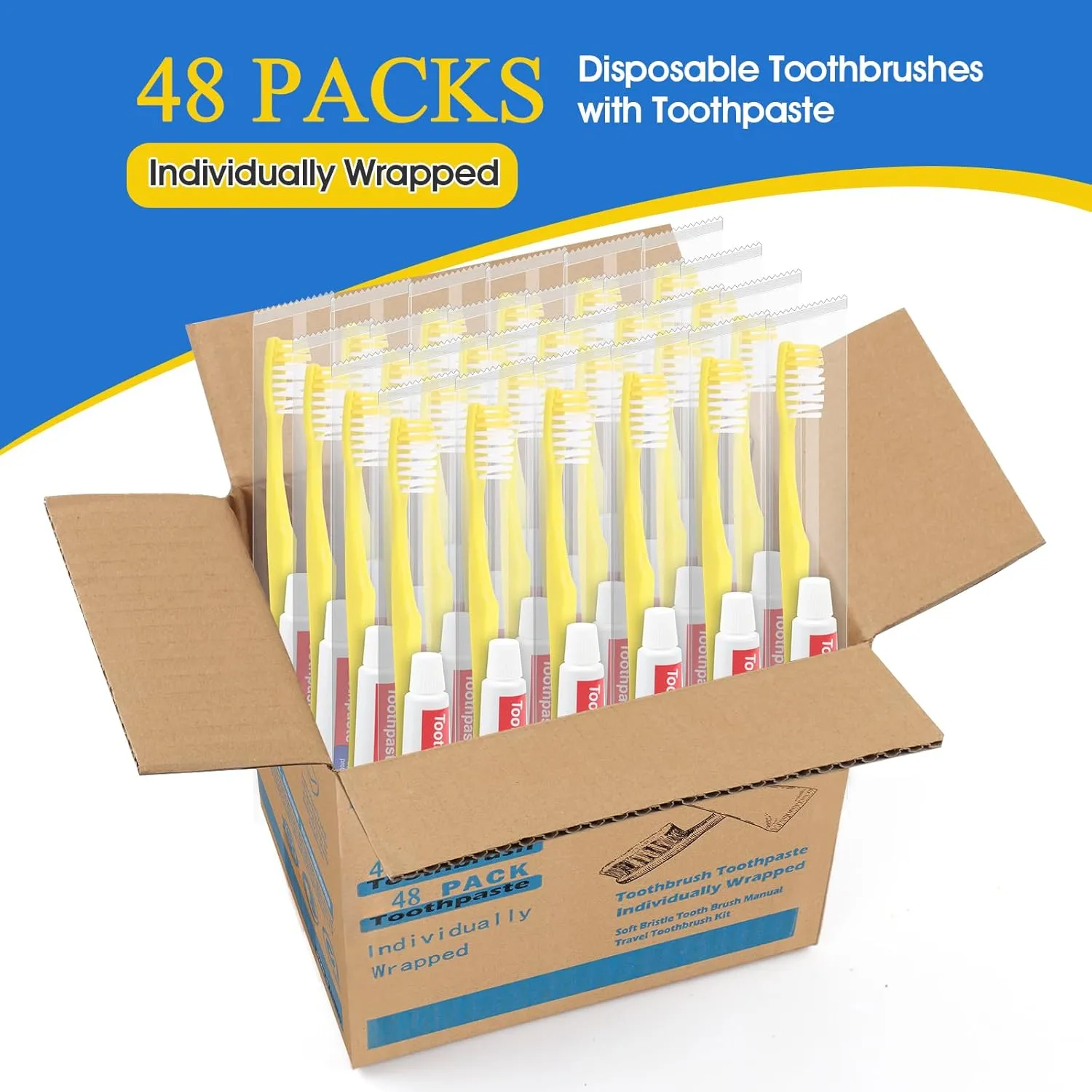 Homvle Disposable Toothbrushes with Toothpaste - 48 Packs Individually Wrapped Travel Toothbrushes Bulk, Medium Soft Bristles, Perfect for Travel Size Toiletries, OCC, Airbnb, Dentist, Office