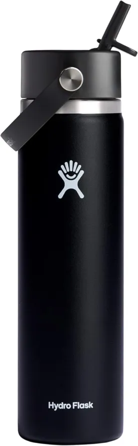 Hydro Flask Water Bottle - Insulated Stainless Steel - Wide Straw Lid, Non Spill, Leakproof in 24 Oz Black