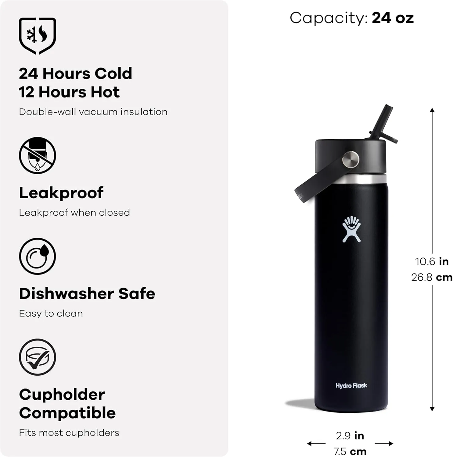 Hydro Flask Water Bottle - Insulated Stainless Steel - Wide Straw Lid, Non Spill, Leakproof in 24 Oz Botanical Bliss