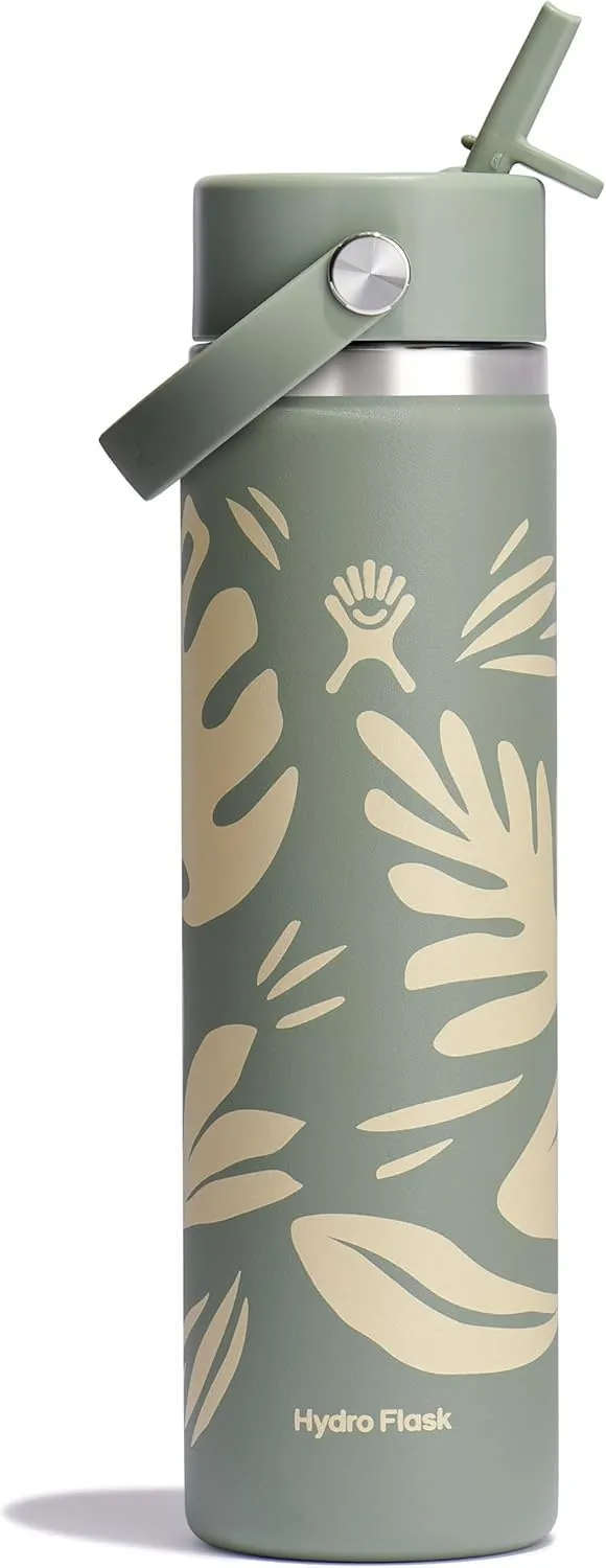 Hydro Flask Water Bottle - Insulated Stainless Steel - Wide Straw Lid, Non Spill, Leakproof in 24 Oz Botanical Bliss