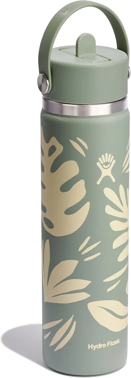 Hydro Flask Water Bottle - Insulated Stainless Steel - Wide Straw Lid, Non Spill, Leakproof in 24 Oz Botanical Bliss