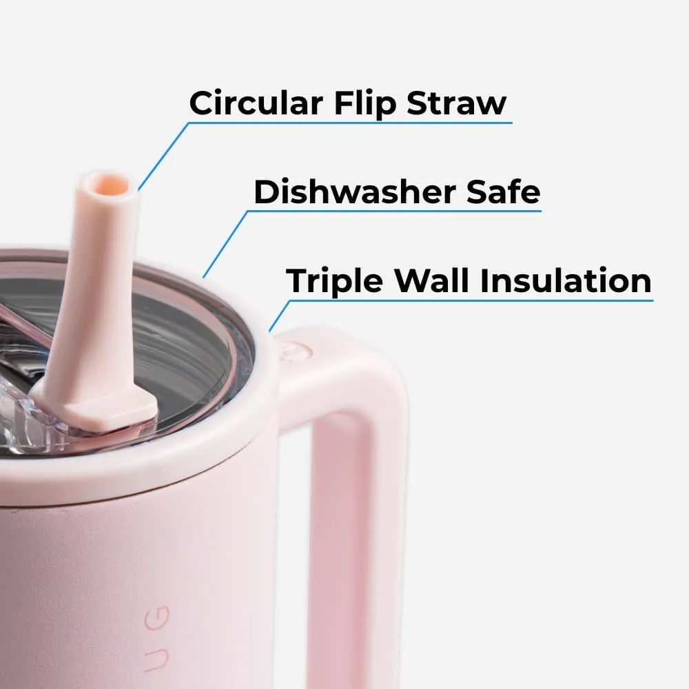HydroJug Traveler - 40 oz Water Bottle with Handle & Flip Straw - Fits in Cup Holder, Leak Resistant Tumbler-Reusable Insulated Stainless Steel & Rubber Base - Gifts for Women & Men, Glacier