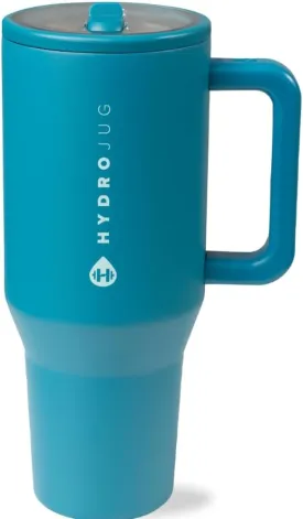 HydroJug Traveler - 40 oz Water Bottle with Handle & Flip Straw - Fits in Cup Holder, Leak Resistant Tumbler-Reusable Insulated Stainless Steel & Rubber Base - Gifts for Women & Men, Glacier