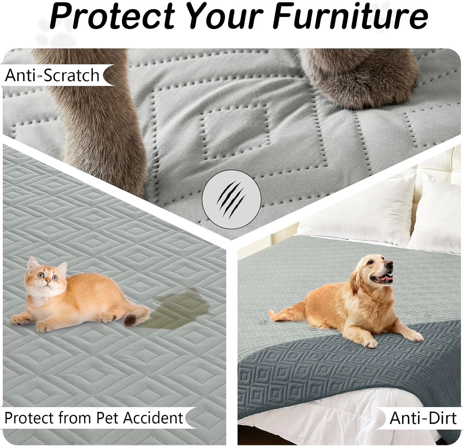 hyha Waterproof Dog Blanket, Soft Pet Bed Blankets, Waterproof Sofa Couch Cover for Dogs Washable, Reversible Pet Couch Covers for Sofa Furniture (30x70 Inch, Grey/Dark Grey)
