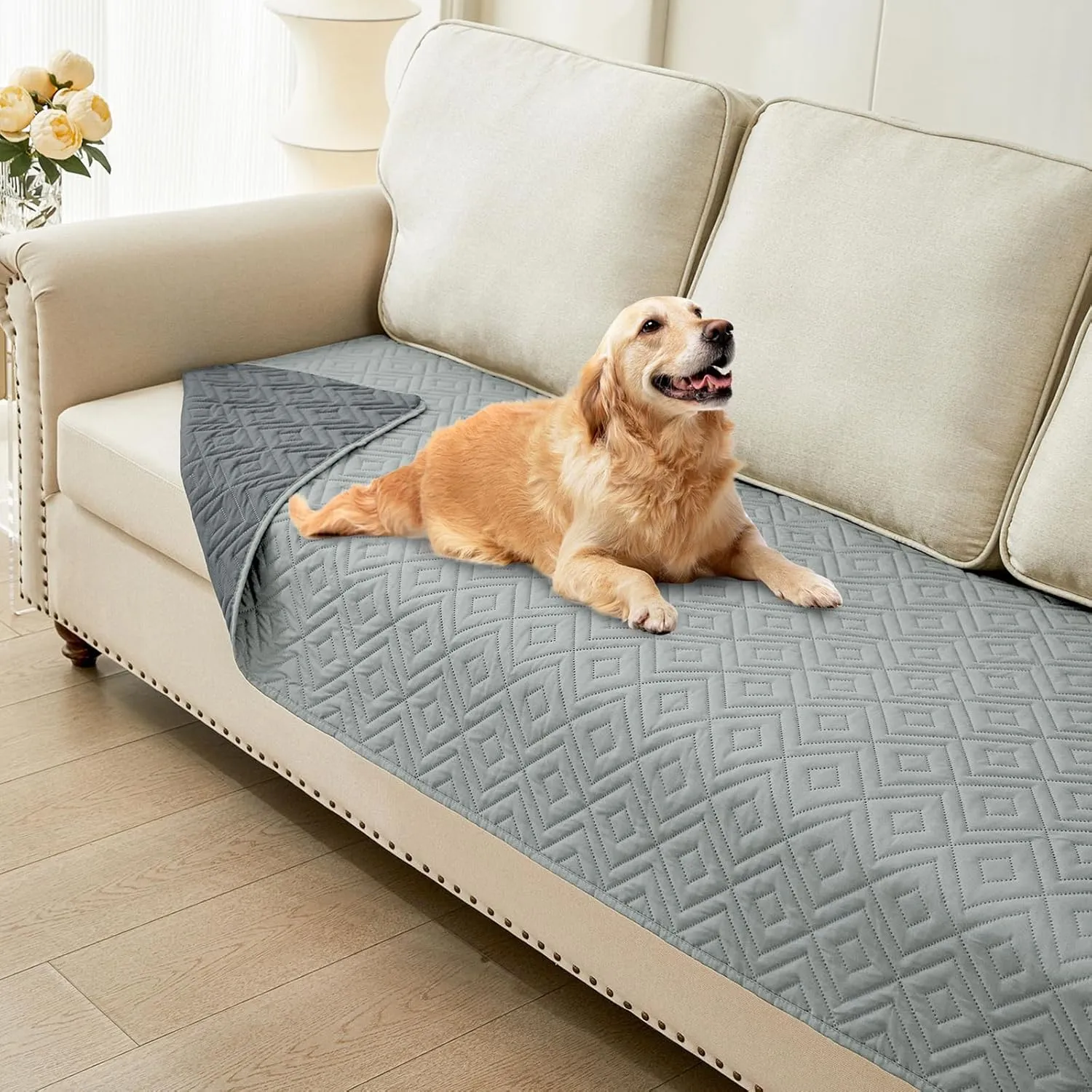 hyha Waterproof Dog Blanket, Soft Pet Bed Blankets, Waterproof Sofa Couch Cover for Dogs Washable, Reversible Pet Couch Covers for Sofa Furniture (30x70 Inch, Grey/Dark Grey)
