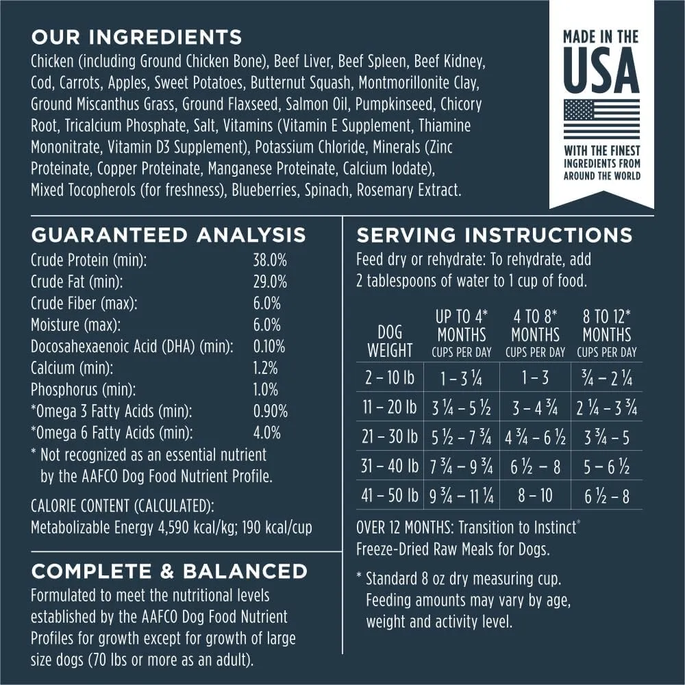 Instinct Puppy Freeze Dried Raw Meals, Natural Dry Dog Food, Grain Free - Cage Free Chicken, 9.5 oz. Bag