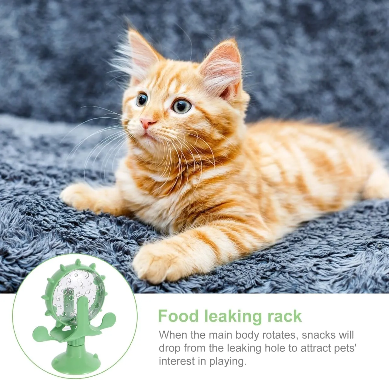 Interactive Pet Treats Dispenser Toy: 360 Degree Rotating Windmil Puzzle Toys for Small Cat & Dog - Green Exercise Wheel Cat Feeder with Suction Cup