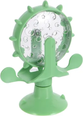 Interactive Pet Treats Dispenser Toy: 360 Degree Rotating Windmil Puzzle Toys for Small Cat & Dog - Green Exercise Wheel Cat Feeder with Suction Cup
