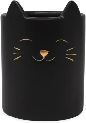 Isaac Jacobs Black Ceramic Cat Makeup Brush Holder, Multi-Purpose Cup Organizer. Bathroom, Kitchen, Bedroom, Office Dcor (Single Cup, Matte Black)