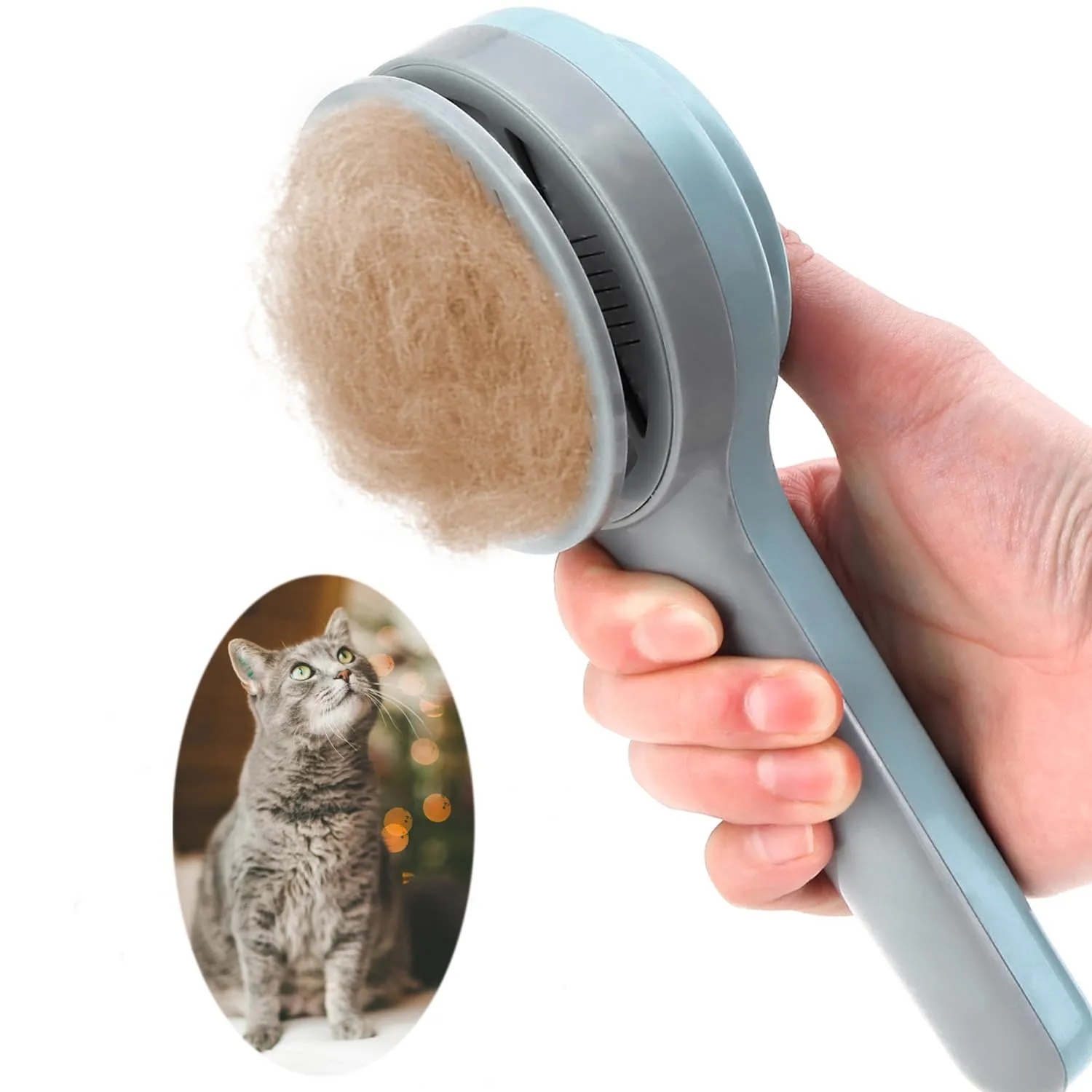 itPlus Pet Grooming Self-Cleaning Hair Brush for Dogs & Cats, Indoor Cats Slicker Brush, Short & Long Hair, Shedding & Undercoat Removal Tool for Kittens & Cats, Blue