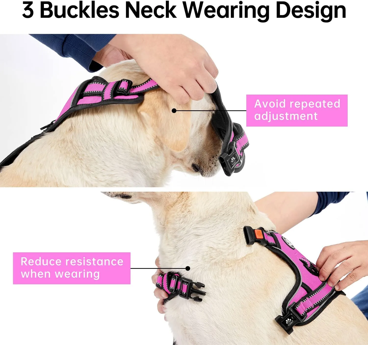 IVY&LANE No Pull Dog Harness for Medium Dogs,Dog Vest Harness with Leash,Safety Belt and Storage Strap, Fully Adjustable Harness,360 Reflective Strip,Soft Handle (Fuchsia Pink,M)