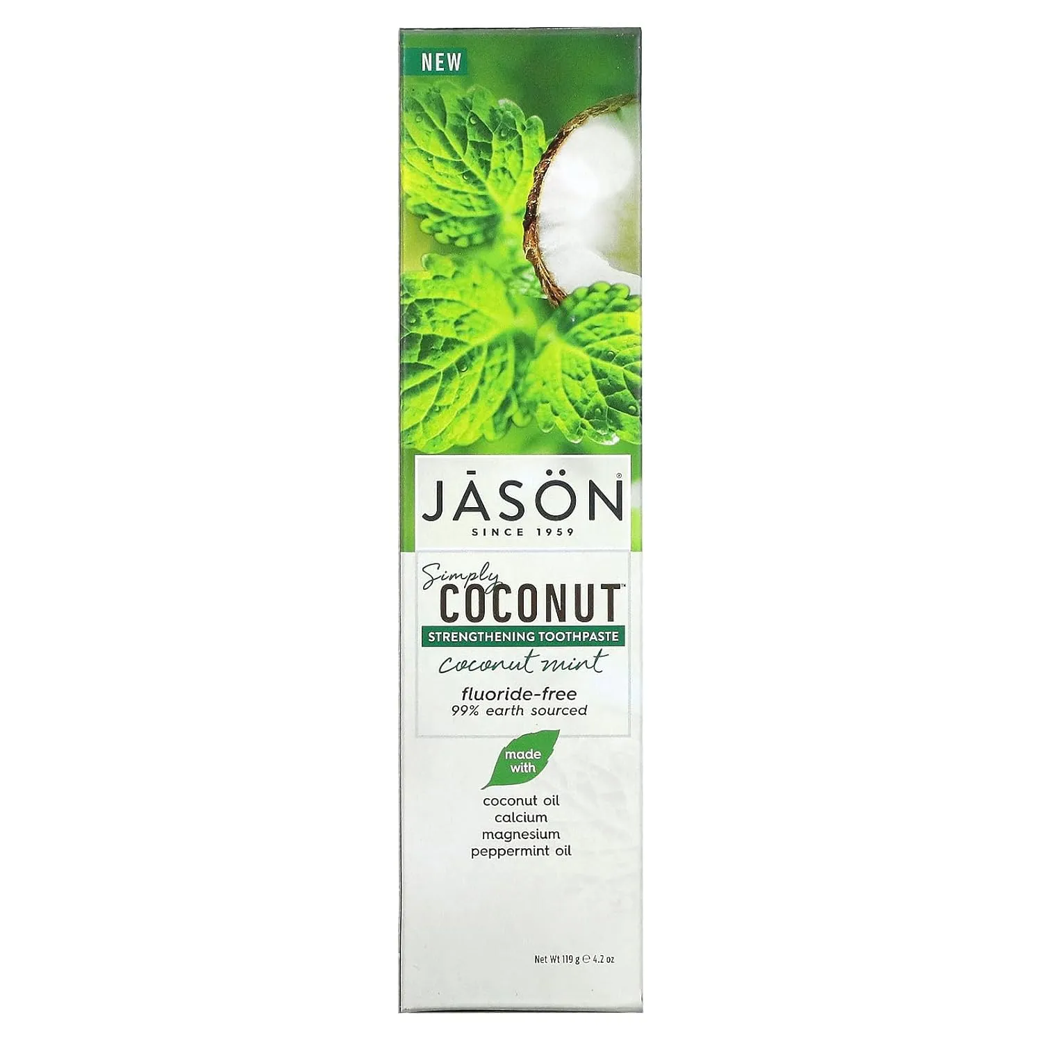 Jason Simply Coconut Strengthening Fluoride-Free Toothpaste, Coconut Mint, 4.2 Oz