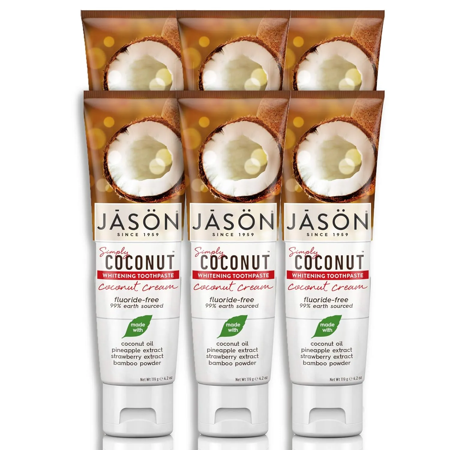 Jason Simply Coconut Whitening Fluoride-Free Toothpaste, Coconut Cream, 4.2 Oz