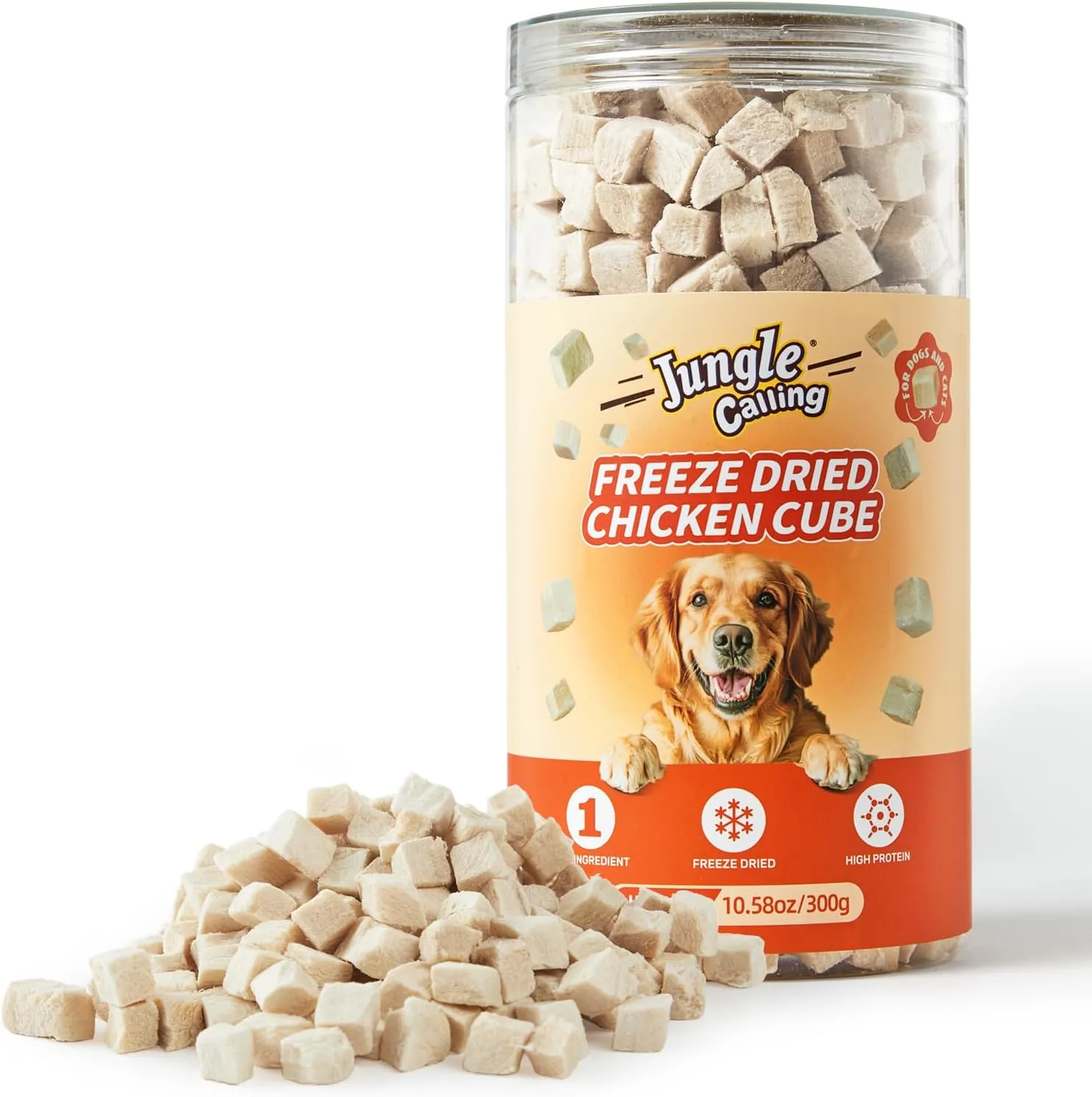 Jungle Calling Freeze Dried Chicken Cat & Dog Treats, Single Ingredient Chicken Bites for Cats & Dogs, High Protein Pet Training Treats & Food Topper, 10.58 oz