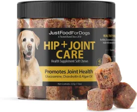 JustFoodForDogs Hip   Joint Soft Chews Mobility Supplement for Dogs with Glucosamine and Chondroitin, Superfood Blend, Human Grade, Plant-Based - 45 Count