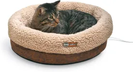 K&H Pet Products Heated Cat Bed Indoor, Thermo-Snuggle Cup Bomber Soft Heated Pet Bed for Large Indoor Cats and Small Dogs, Machine Washable, Waterproof Heated Pad, Safety Listed - 14x18in Chocolate