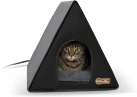 K&H Pet Products Heated Outdoor A-Frame Cat House, Weatherproof Shelter for Strays & Ferals, Safety Listed Insulated Outdoor Kitty House, Removable Door Flaps - Gray/Black 18 X 14 X 14in 20W