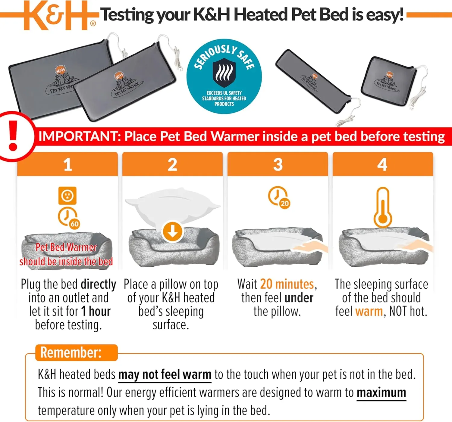 K&H Pet Products Pet Bed Warmer, Turn Any Pet Bed Into a Heated Cat or Dog Bed, Waterproof Indoor Heated Warming Pad Insert, Automatic Temperature, Safety Listed - Small 10.25 X 9.25in Gray