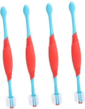 Kisangel 4pcs Dual-Ended Pet Dog Toothbrushes Soft Bristles for Oral Cleaning for Puppies and Cats TPE Material Deep Areas