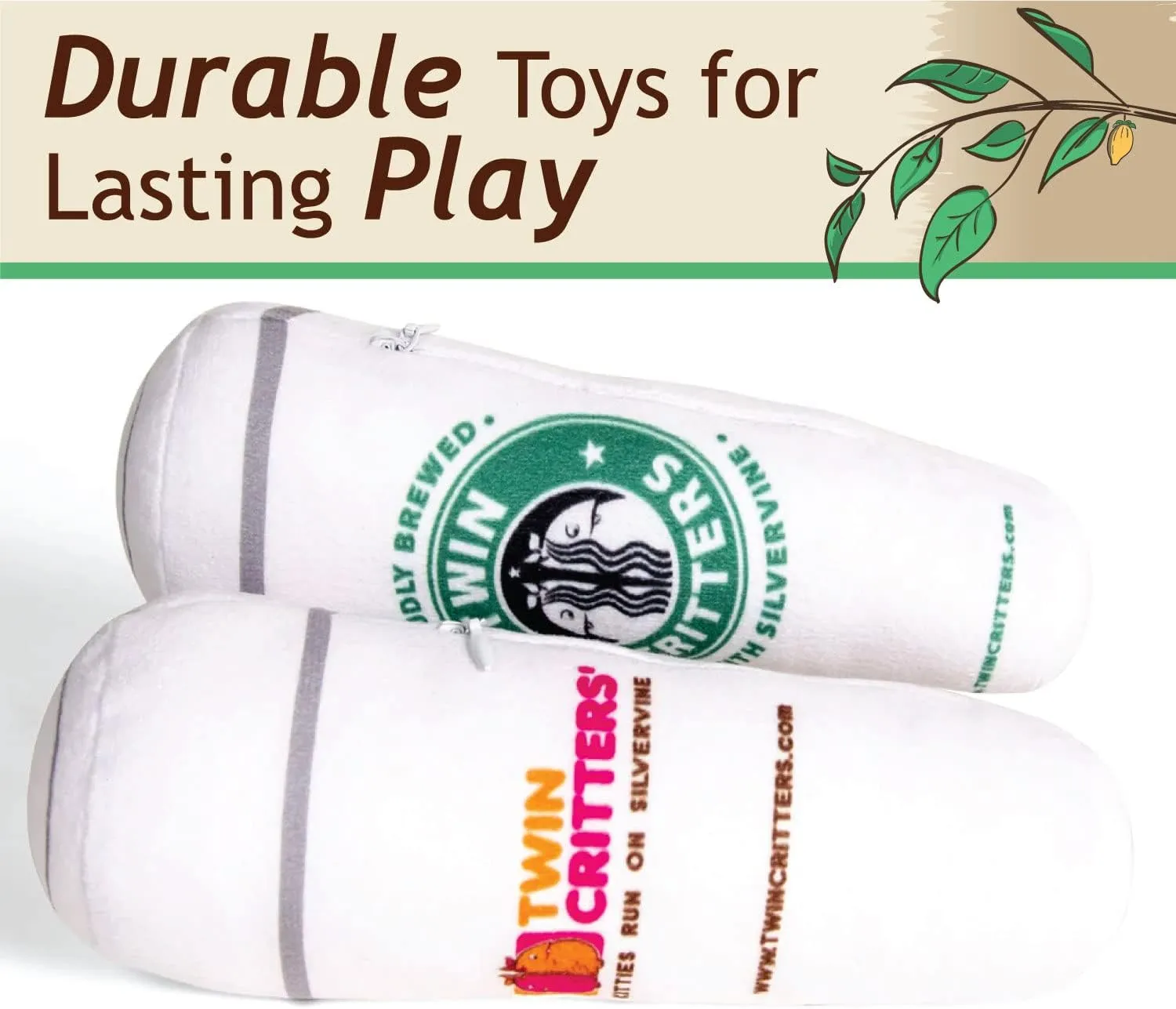 KittiBuzz 2-Pack Organic Silvervine Catnip Substitute Toys for Cats & Kittens | 100% All-Natural Wild Harvested Silvervine | 2 Refillable Coffe Cup Plush Cat Toys