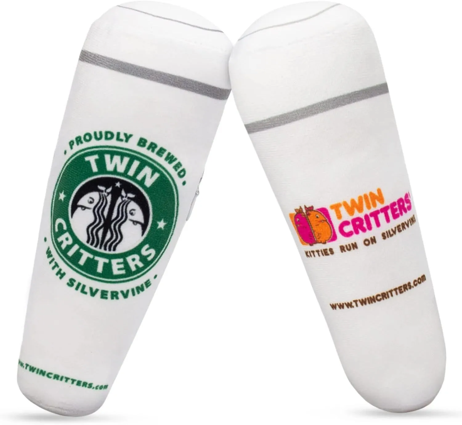 KittiBuzz 2-Pack Organic Silvervine Catnip Substitute Toys for Cats & Kittens | 100% All-Natural Wild Harvested Silvervine | 2 Refillable Coffe Cup Plush Cat Toys