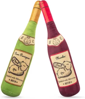 KittiLush 2-Pack Organic Silvervine Catnip Substitute Toys for Cats & Kittens | 100% All-Natural Wild Harvested Silvervine | 2 Refillable Wine Bottle Plush Cat Toys
