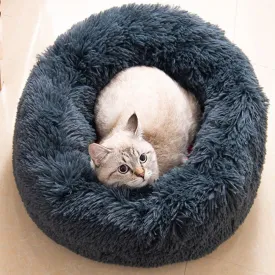 KittyNest Washable 24" Round Plush Faux Fur Cat Bed - Anti-Anxiety, Thick Bottom (Dark Grey, Large) for Indoor Cats & Small/Medium Dogs
