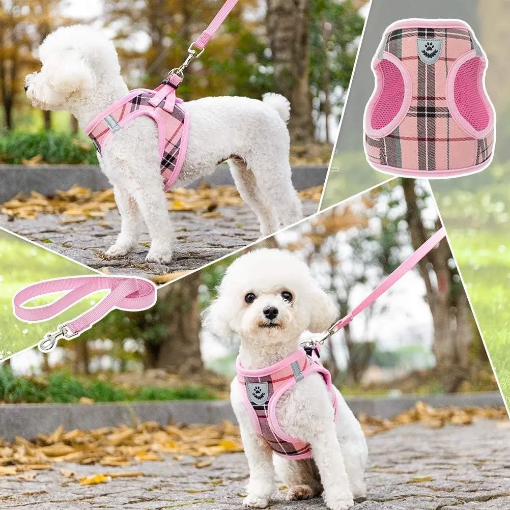 KOOLTAIL Dog Harness for Small Medium Dogs ,Dog Harness and Leash Set, Step in No Pull Soft Mesh Padded Adjustable and Reflective Pet Vest Harness Puppy, Plaid Extra Harness for XS S Dogs, Pink S
