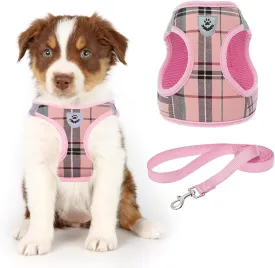 KOOLTAIL Dog Harness for Small Medium Dogs ,Dog Harness and Leash Set, Step in No Pull Soft Mesh Padded Adjustable and Reflective Pet Vest Harness Puppy, Plaid Extra Harness for XS S Dogs, Pink S