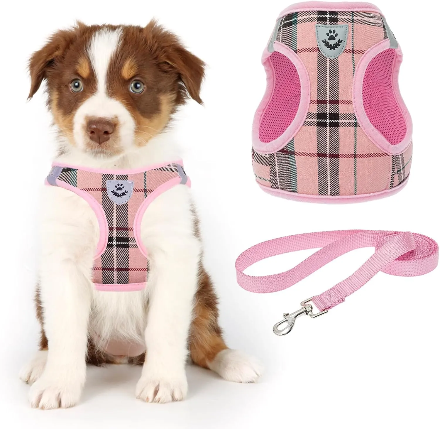 KOOLTAIL Dog Harness for Small Medium Dogs ,Dog Harness and Leash Set, Step in No Pull Soft Mesh Padded Adjustable and Reflective Pet Vest Harness Puppy, Plaid Extra Harness for XS S Dogs, Pink S