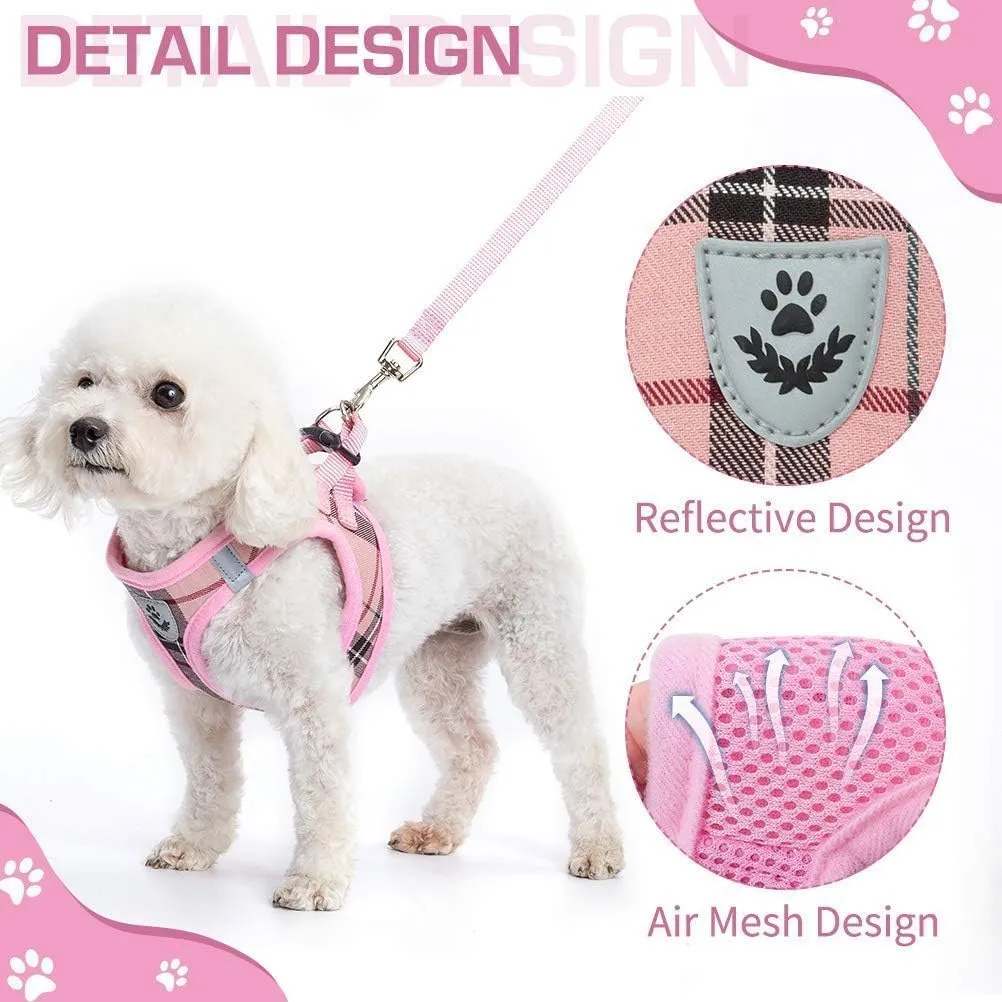 KOOLTAIL Dog Harness for Small Medium Dogs ,Dog Harness and Leash Set, Step in No Pull Soft Mesh Padded Adjustable and Reflective Pet Vest Harness Puppy, Plaid Extra Harness for XS S Dogs, Pink S