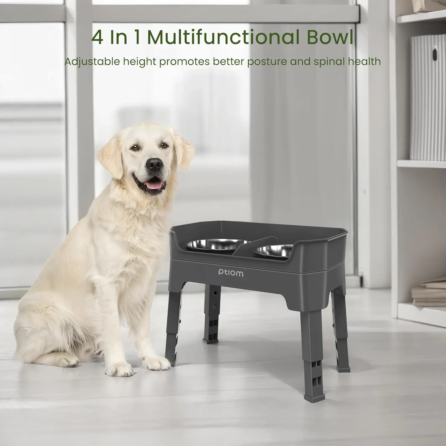 KPWACD 3-in-1 Elevated Dog Bowls Mess Proof Raised Slow Feeder Dog Bowls, 4 Height Adjustable Stand Licking Plate with 2 56oz Stainless Steel Doggy Food Dish for Small Medium Large Pets