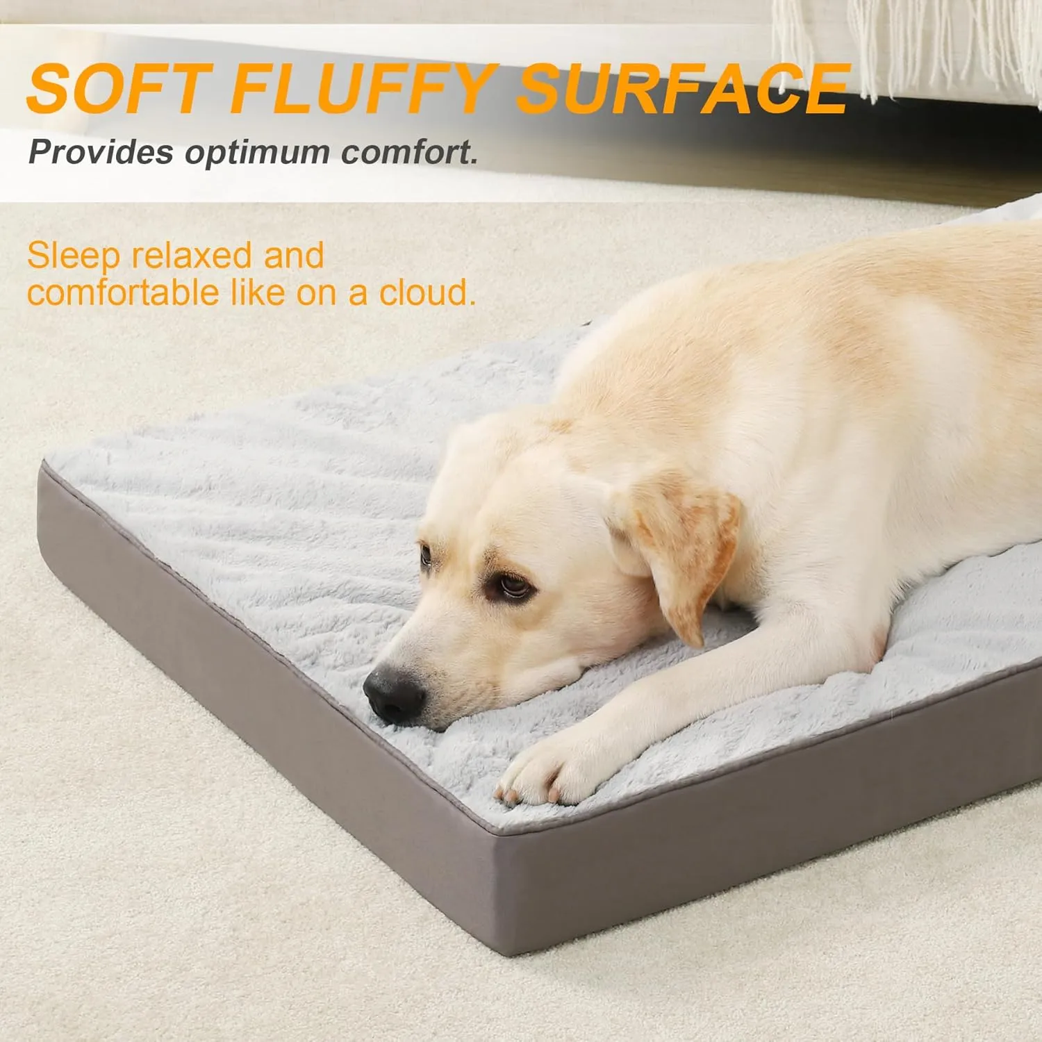 KSIIA Orthopedic Dog Bed, Waterproof, 41 x 27 Inch, Gray, Deluxe Plush, Removable Cover, Durable Zipper, Orthopedic Foam, 3-Inch Thick, For Dogs Up to 80lbs