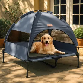 Lekereise Elevated Dog Bed with Canopy, Breathable & Waterproof Outdoor Pet Cot, Portable Dog Lounger for Indoor & Outside Use - Grey