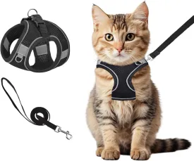 LESYPET Cat Harness and Leash Set Escape Proof Adjustable Soft Vest Harness and Leash for Walking Cat Outdoor Pet Harness for Puppy Kitten Rabbits, Black XXS