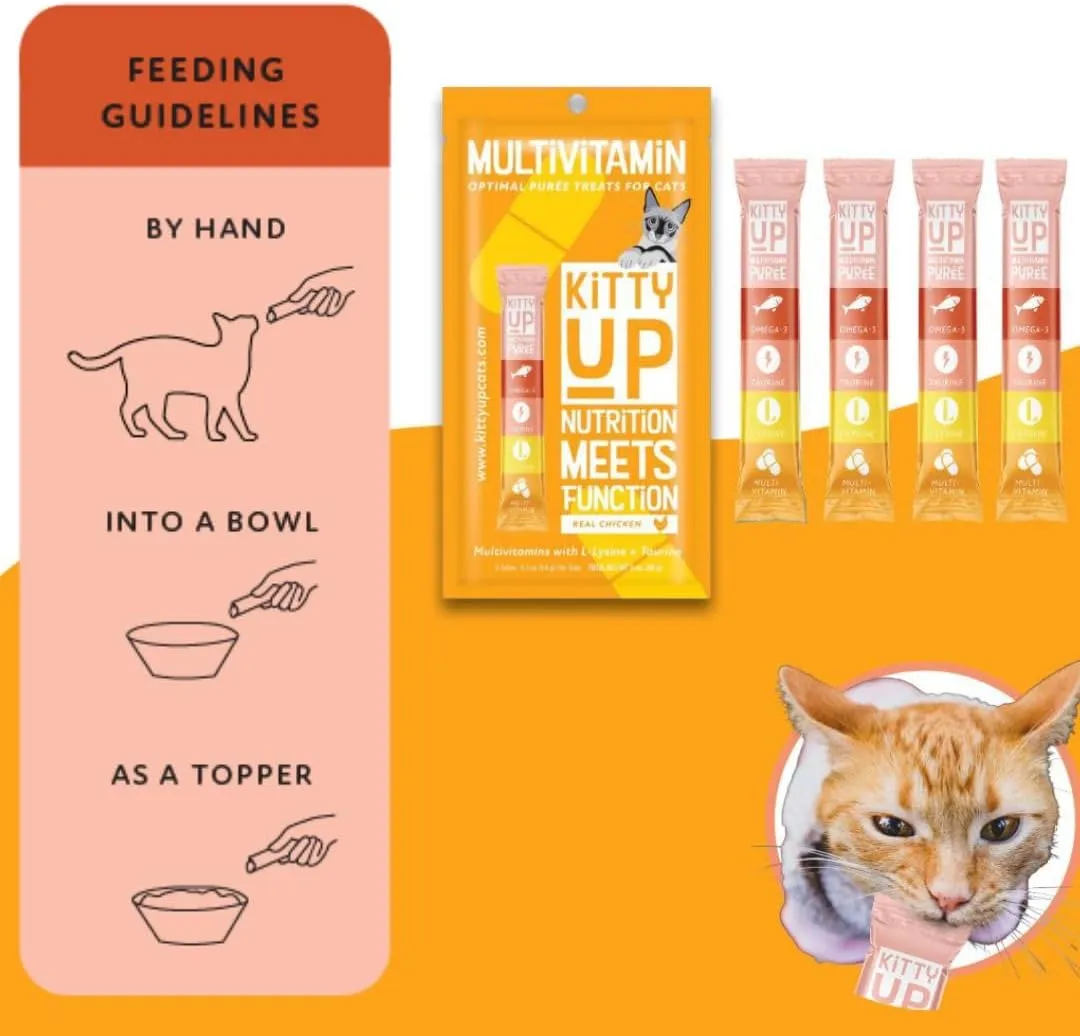 Lickable Cat Treat Pouches for Indoor Cats - All Natural Chicken Puree Tube Treats, Kitten and Senior Soft Wet Cat Treats - Grain Free, Lysine, Taurine; 12 Tubes .05 oz ea.