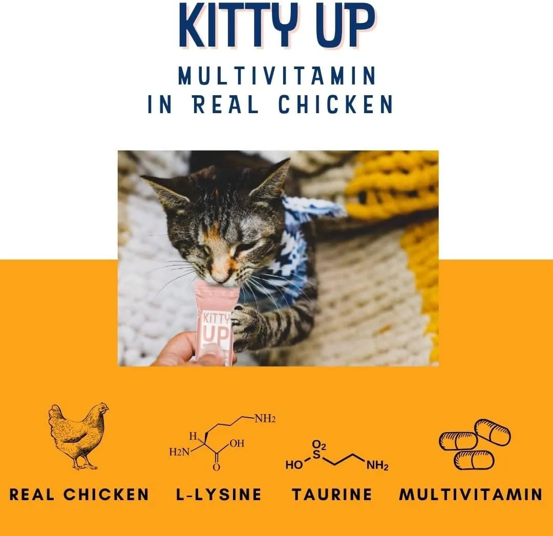 Lickable Cat Treat Pouches for Indoor Cats - All Natural Chicken Puree Tube Treats, Kitten and Senior Soft Wet Cat Treats - Grain Free, Lysine, Taurine; 12 Tubes .05 oz ea.