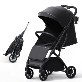 Lightweight Baby Travel Stroller, Compact Toddler Strollers w Telescoping Handle, Cup Holder & Storage Pocket, Airplane Carry on, One-Hand Quick Fold, Near Flat Recline Seat, TR18, Black