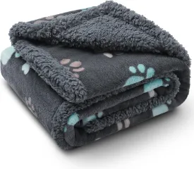 Luciphia Waterproof Pet Blankets for Couch Sofa Bed Cover Liquid Pee Proof Washable Soft Fluffy Large Dog Blanket Reversible Furniture Protection Grey Paw Thicken Small40" x 28"
