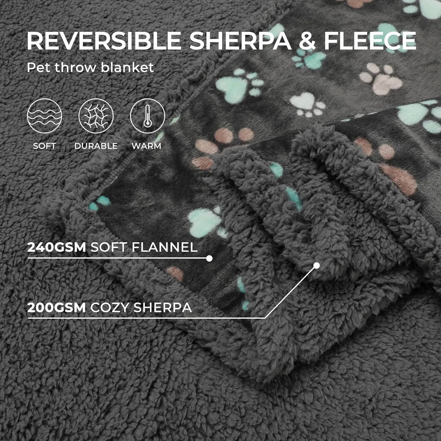 Luciphia Waterproof Pet Blankets for Couch Sofa Bed Cover Liquid Pee Proof Washable Soft Fluffy Large Dog Blanket Reversible Furniture Protection Grey Paw Thicken Small40" x 28"