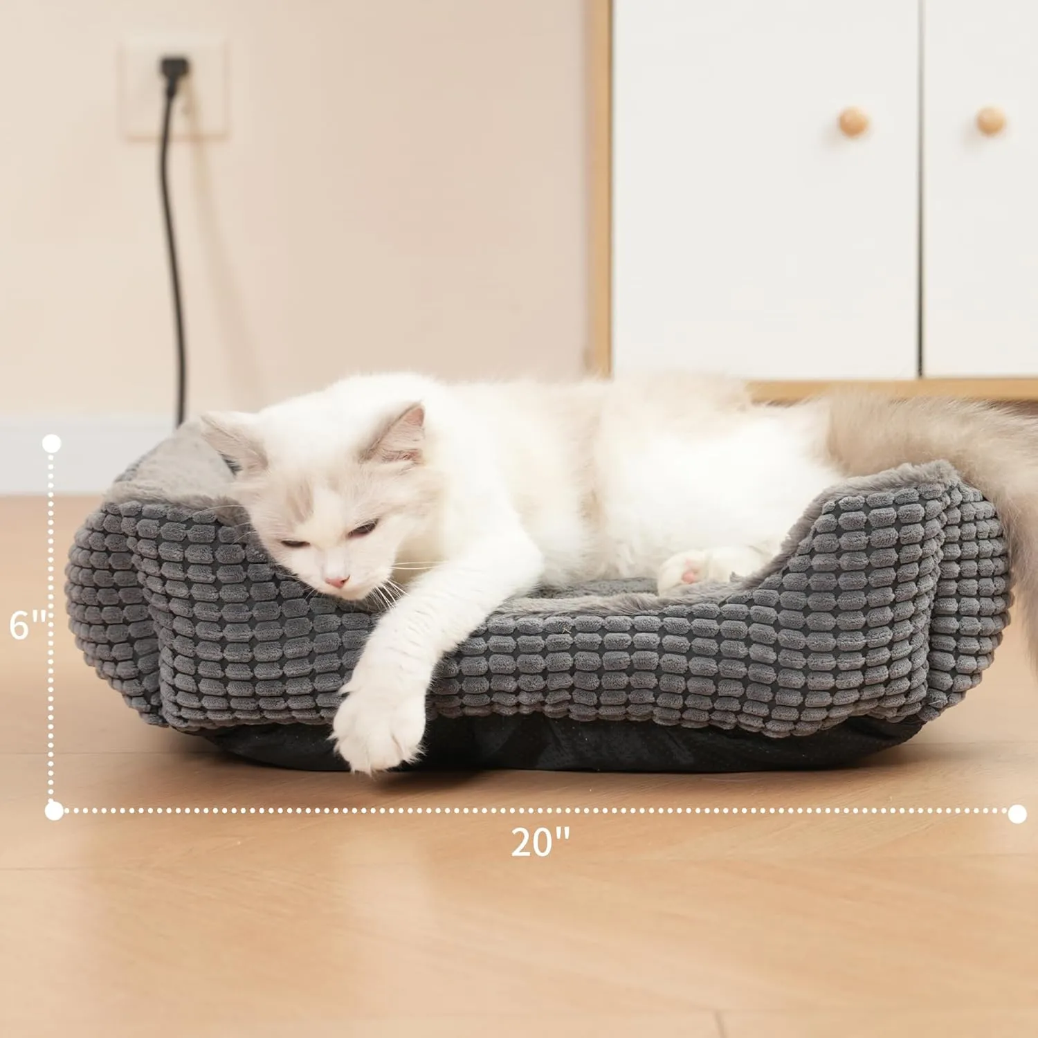 MARUNDA Heated Cat Bed for Indoor Use, Electric Heating Pad for Cats and Small Dogs, Washable Pet Bed (23x20x7 Grey)