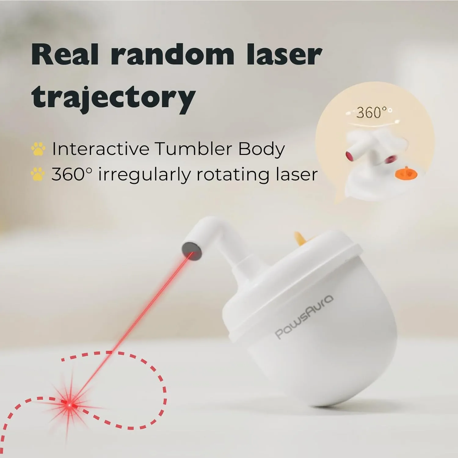 MayMaw Cat Laser Toy - Laser Cat Toys for Indoor Cats, Rechargeable Automatic Cat Laser Toy, Interactive Cat Toy with Tumbler Design, 360 Random Trajectory, 3 Modes, Catnip Included (Beige)