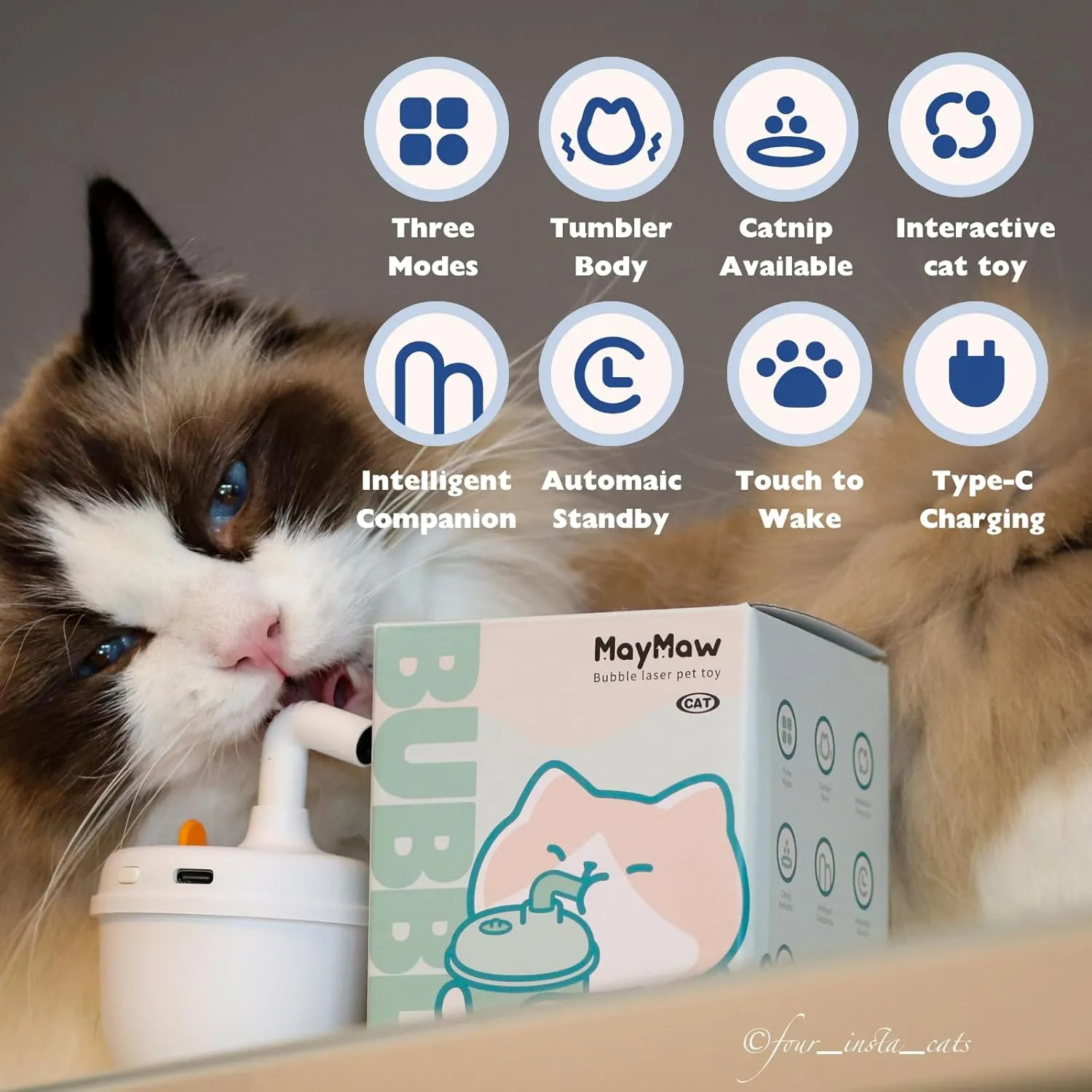 MayMaw Cat Laser Toy - Laser Cat Toys for Indoor Cats, Rechargeable Automatic Cat Laser Toy, Interactive Cat Toy with Tumbler Design, 360 Random Trajectory, 3 Modes, Catnip Included (White)